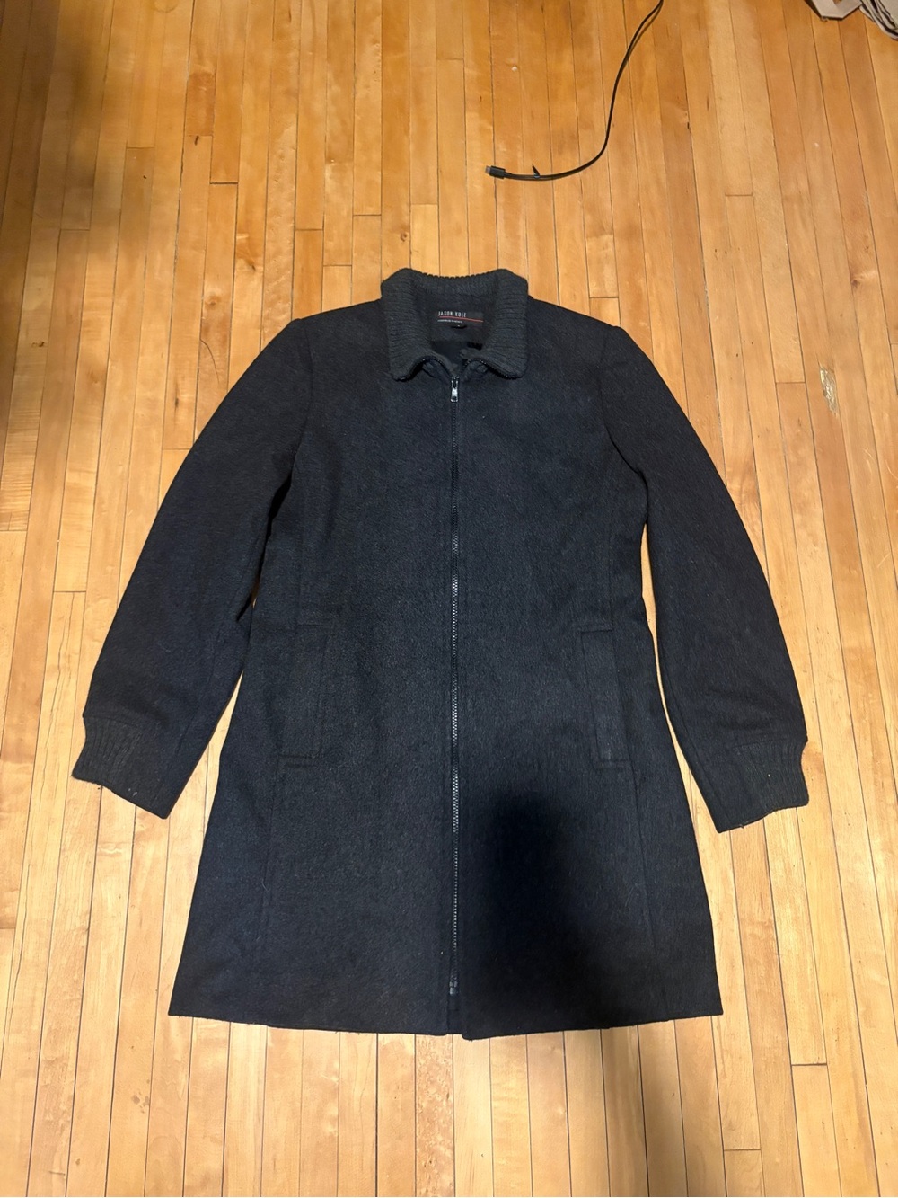 Classic Women’s Wool Gray Zip-Front Trench Coat by Jason Kole
